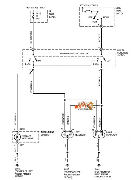Mazda 95TAURUS headlight circuit