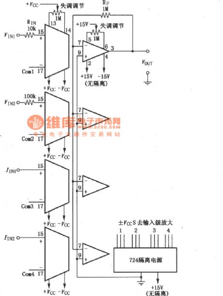 The 4-channel separation amplifier composed of 4 ISO100