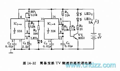 555 simple TV channels transformation remote controller circuit
