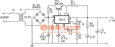 The 3~6v adjustable power supply composed of 5G14