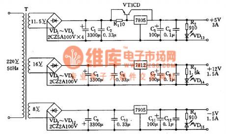 The +12v and ±5v output power supply circuit