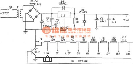 The geared adjustable DC stabilizer power supply composed of LM317