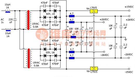 The ±5v and ±26v output power supply circuit