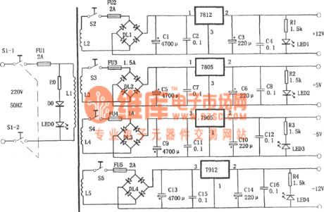 The multiple output stable power supply (7912 and 7805)