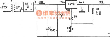 The precise large current stable power supply composed of LM338