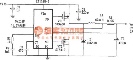 The 2A step-down DC switching power supply made of efficient switch controller LT1148-5