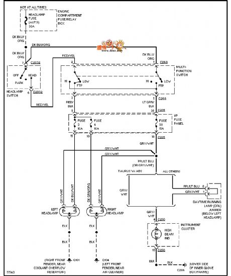 Mazda 96TAURUS (without DRL) headlight circuit