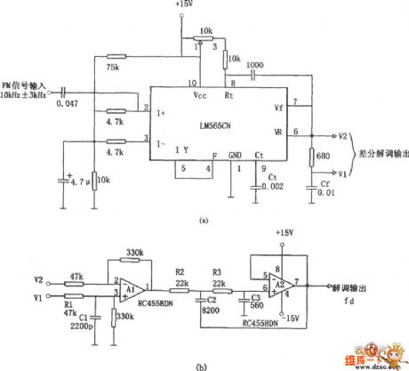 The PLL FM demodulator (LM565CN、RC4558DN) circuit
