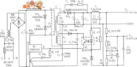 The dual-channel output switch stable power supply circuit