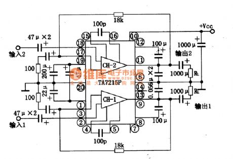 TA7215P dual track audio power amplifition integrated circuit