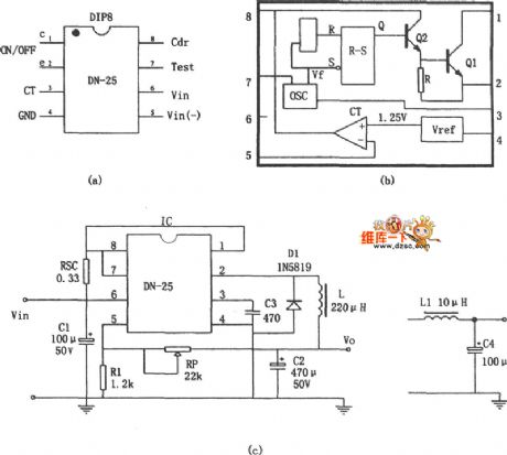 The switch power supply circuit consisting of the single chip switch stabilizer dn-25