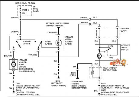 Mazda 95TAURUS rear wiper washer circuit