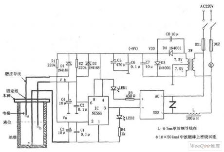 the agricultural liquid level automatic control circuit consisting of NE555