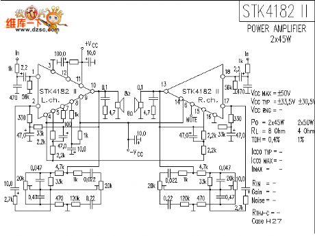 The STK4182 application circuit