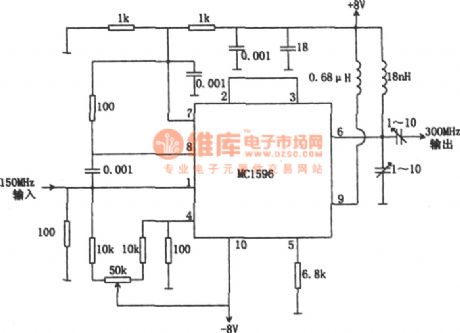 The 150-300MHz frequency multiplier composed of MC1596