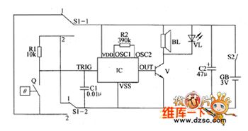 the circuit of alarm for temperature detecting