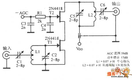 The 200MHz cascode amplifier circuit principle diagram