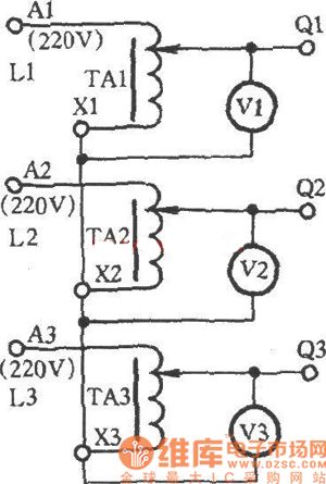 Circuit Diagram of Gaining 0~433V voltage by star connection of three voltage regulators