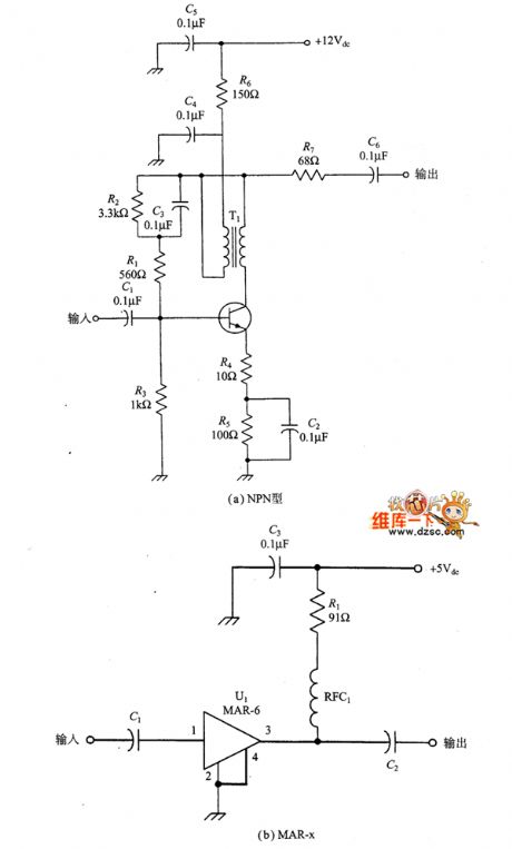 Preamplifier and post amplifier circuit