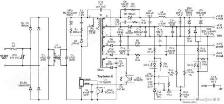 25W continuous 28W peak value multi-output power supply circuit