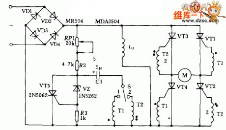 The DC motor forward/backward rotating circuit controlled by the thyristor