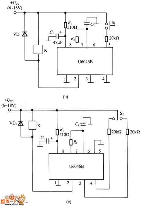 The U6046B timer application circuit