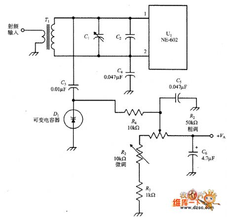 NE-602 varactor tuning input circuit