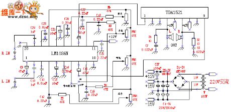 LM1036 + TDA1521 simplest high-quality power amplifier circuit