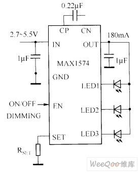 Three LED Circuit Driven by MAX1574 Charge-Pump