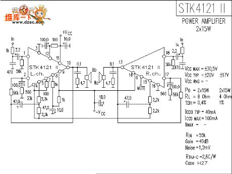 The STK4122 application circuit - Amplifier_Circuit - Circuit Diagram