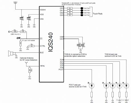 IQS2404 button touch induction switch circuit