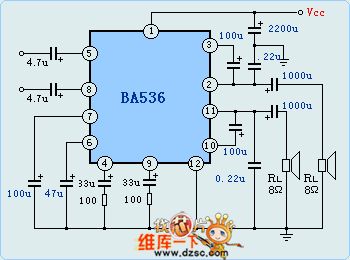 BA536--The 4.5W dual-channel power amplifier circuit