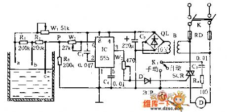 The dual-way controllable silicon working principle circuit of the liquid level control
