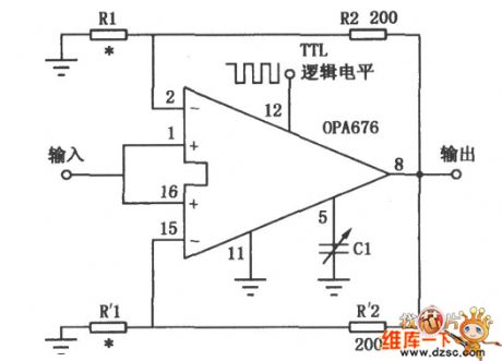OPA676 programmable gain amplification circuit