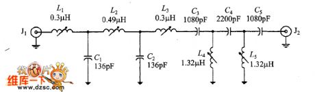 2 ~ 33MHz band-pass filter circuit formed by low-pass and high pass filter in series