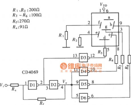 (CD4069) message display logical pen circuit of gate circuit