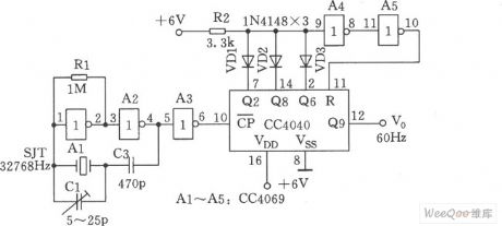 The time base oscillation source circuit of the digital clock