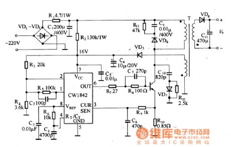 Switch type voltage stabilizer circuit composed of the CW1842