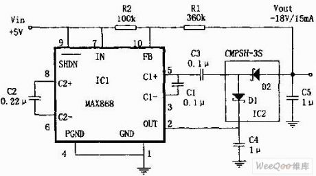Reverse phase output four times voltage DC/DC voltage stabilization power supply circuit without inductance