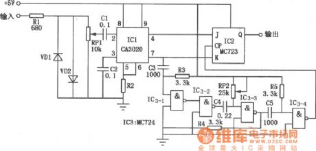 Circuit Diagram of Frequency Shift Demodulator Composed of CA3020 and MC723