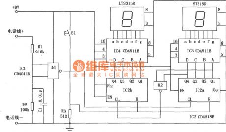 Telephone Voice Recorder (CD4511B, VCD4518B) Circuit Diagram