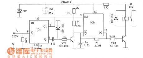 Circuit Diagram of Power Frequency Detector composed of CD4013