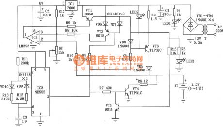 LM393 nickel-cadmium battery charger circuit of high performance-price ratio