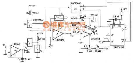 A window comparator circuit made by LTCl042
