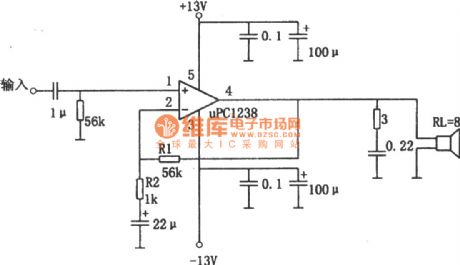 10W audio power amplification circuit of μPC1238