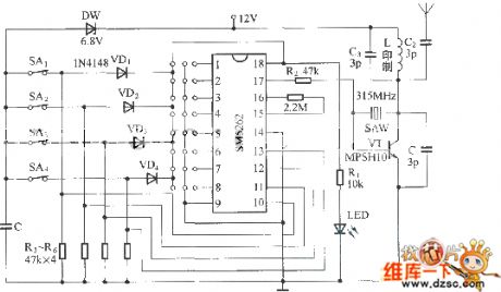 The remote control emitting component CS900 circuit
