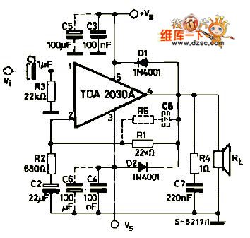 The TDA2030A power amplifier circuit