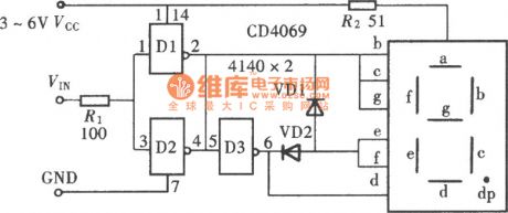 (CD4069) message display type logical pen circuit of gate circuit