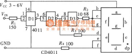 (CD4011) message display type logical pen circuit of gate circuit