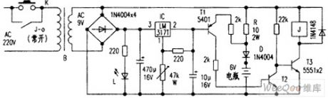 6V power supply emergency light automatic charging and discharging circuit
